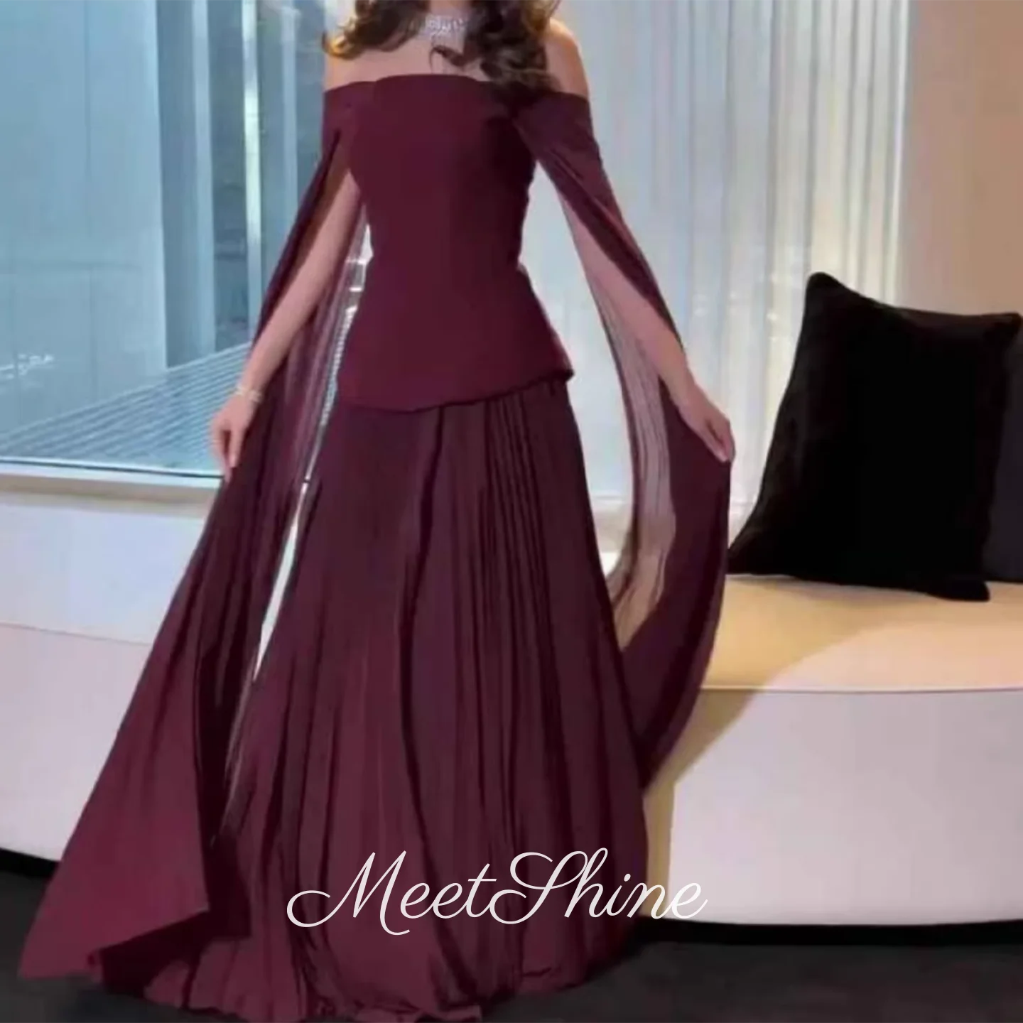 

Off Shoulder Pleat Evening Dress Elegant A-Line Prom Dress for Woman Customized Satin Formal Wedding Party Dress 2025