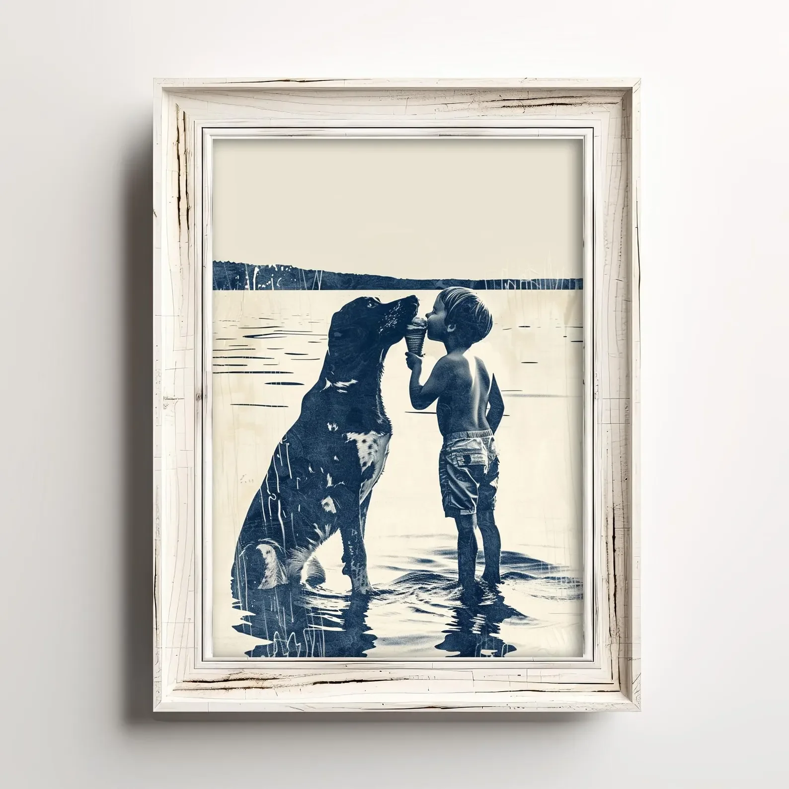 Lake Dog Sketch Art | Ice Cream For Two | Cute Adorable Summer Prints | Vintage Family Wall Decor | Cottage Dog Printable