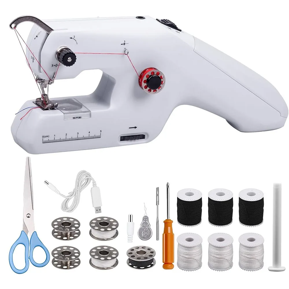 Electric Handheld Sewing Machine USB Rechargeable Ergonomic Handle Mini Sewing Machine Easy To Operate Dual Line