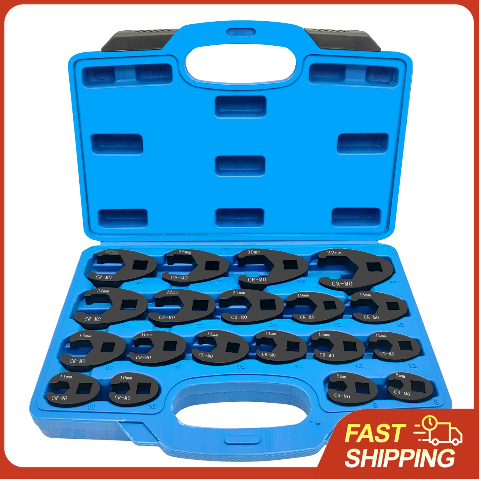 

3/8'' and 1/2'' Drive Crowfoot Flare Nut Wrench Set 19Pcs Metric Tool 8 to 32 mm Sizes Flare Nut Wrench set for 3/8in 1/2in
