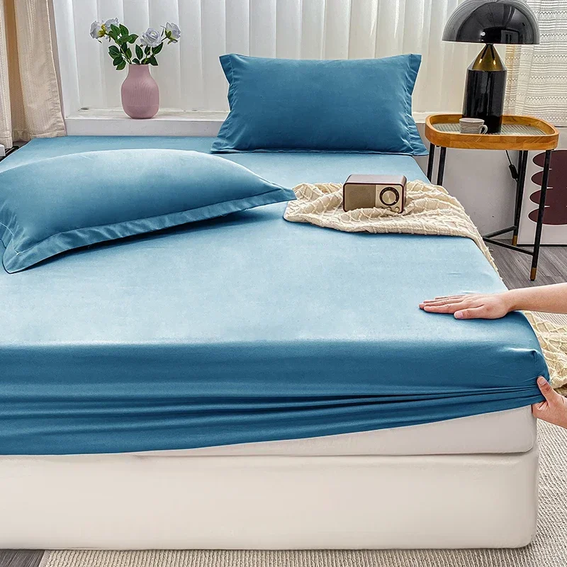 Double Bed Sheets Couple Elastic Fitted Sheet Microfiber Ultra-Soft Hotel Luxury Mattress Cover Queen Single King Size