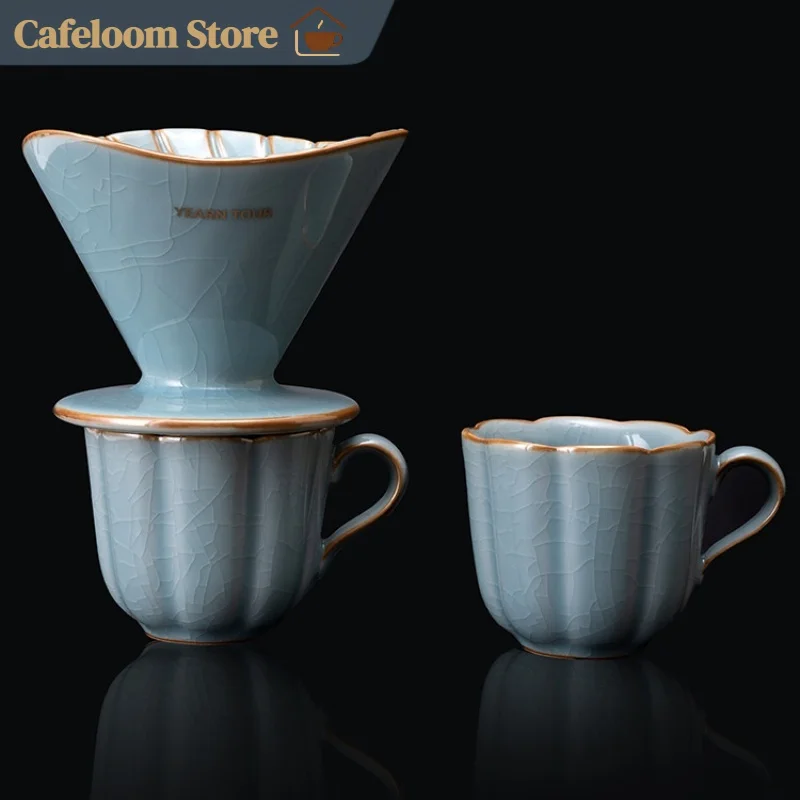 YEARN TOUR Ice Crack Glaze Swinging V‑Shape Coffee Dripper High‑Temperature Handmade Ceramic Pour Over Coffee Filter Cup