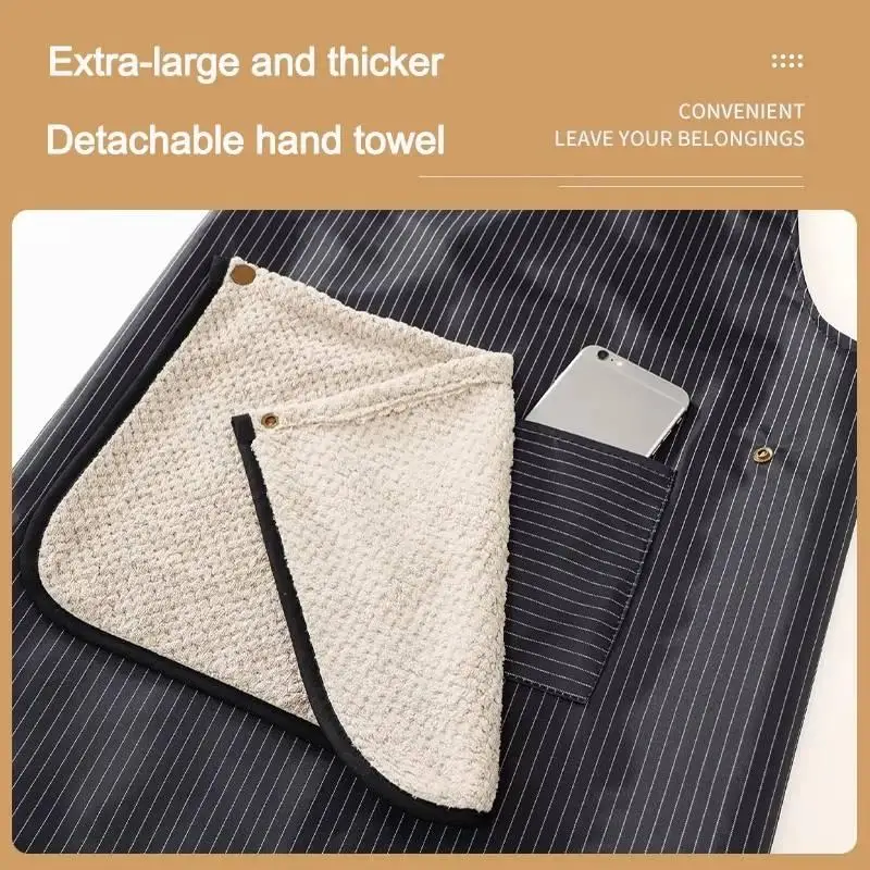 Stripe Waterproof Chef Apron with Hand Towel Universal Size for Men Women All Body Types Kitchen Cooking Use