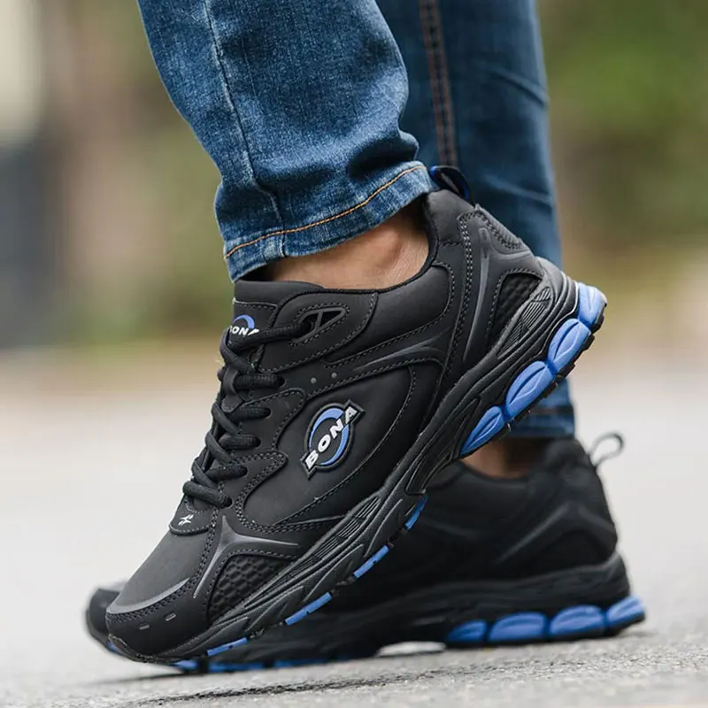 BONA nowy styl klasyczny mężczyźni buty do biegania zasznurować mężczyźni buty sportowe skórzane męskie buty do biegania na świeżym powietrzu