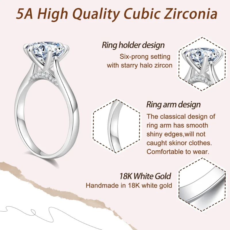 Classic 1ct Women's CZ Round Solitaire Ring with 18K Yellow/White Gold Plated 5A-grade CZ Center Stone Wedding Band Rings Fine Jewelry 2