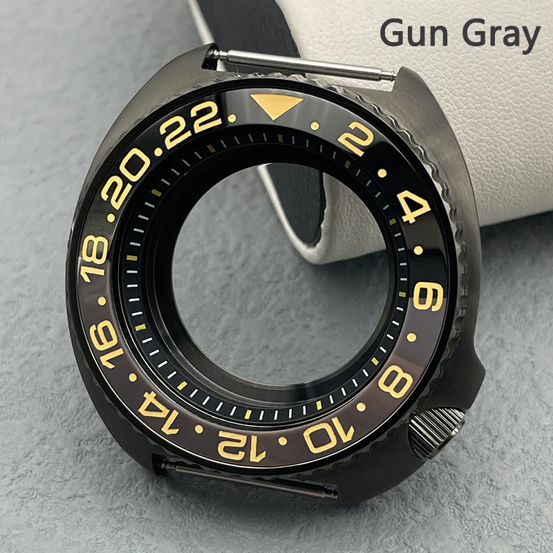 Gun Gray Mod NH35 Turtle 44mm Case Sloping Ceramic Bezel Turtle Abalone Watch Case Fit 4.1 Crown NH35 NH36 7S26 4R Movement