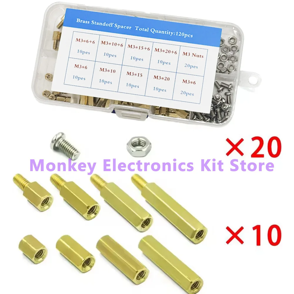 120 قطعة M3 ذكر وأنثى النحاس المواجهة دعم فاصل عمود عرافة العمود M3 المسمار الجوز لمجموعة لوحة دارات مطبوعة