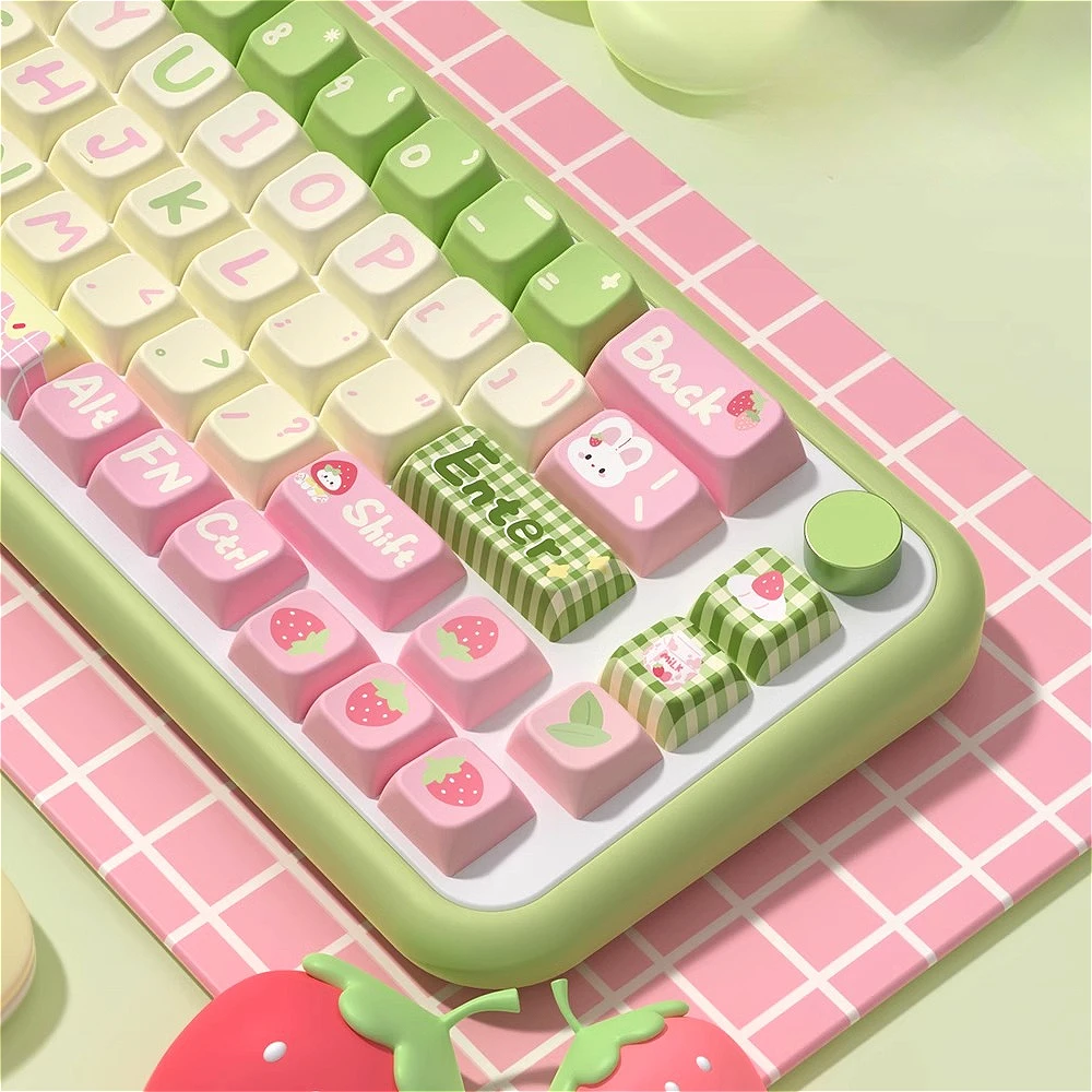 

Колпачки для клавиш Strawberry Milk Bunny на заказ MDA/CHERRY Profile, набор милых мультяшных колпачков для механической клавиатуры