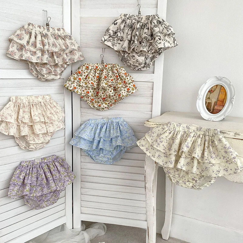 Baby Mädchen Blumenrock Shorts 0-4Y Sommer Doppellagen Vintage Rosa/Schwarz Blumen Mädchen Tutu Rock Baumwolle Kleinkind Pettiskirt – Detail 6