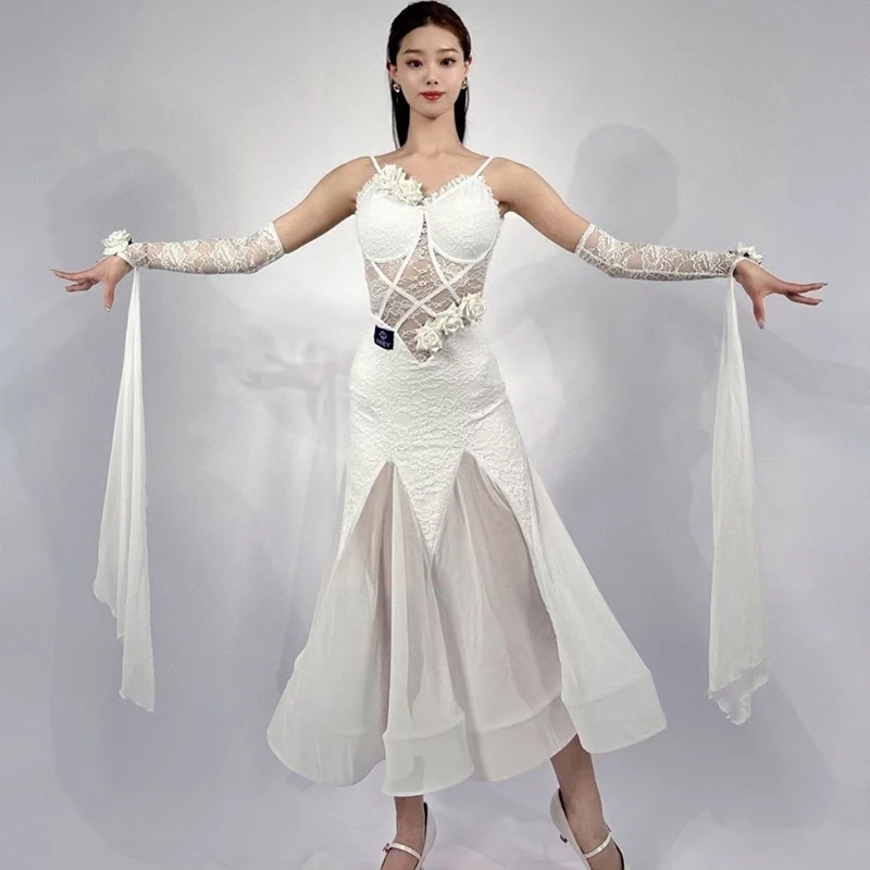 

Professional Suspender Ribbon Ballroom Dance Dress For Women Waltz National Standard Dance Clothes Adult Modern Dress DN17360