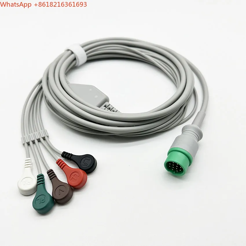 Compatible with Q Series M Series S Series Monitor Integrated 12-pin 5-lead Encrypted ECG Lead Cable