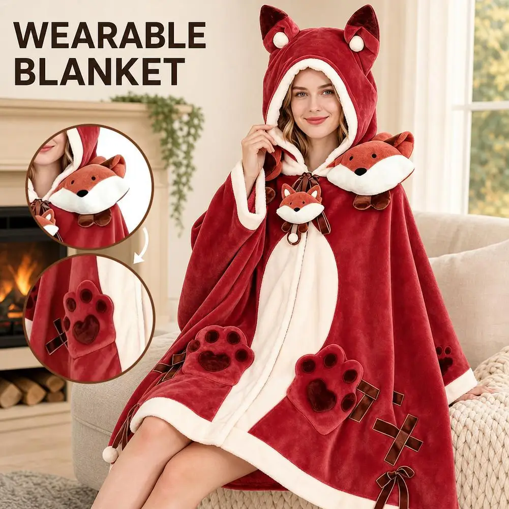 Creative Cartoon Cat Cape Little Fox Bear Cloak Office & Home Wear Thickened Shawl for Outdoor Use Girls