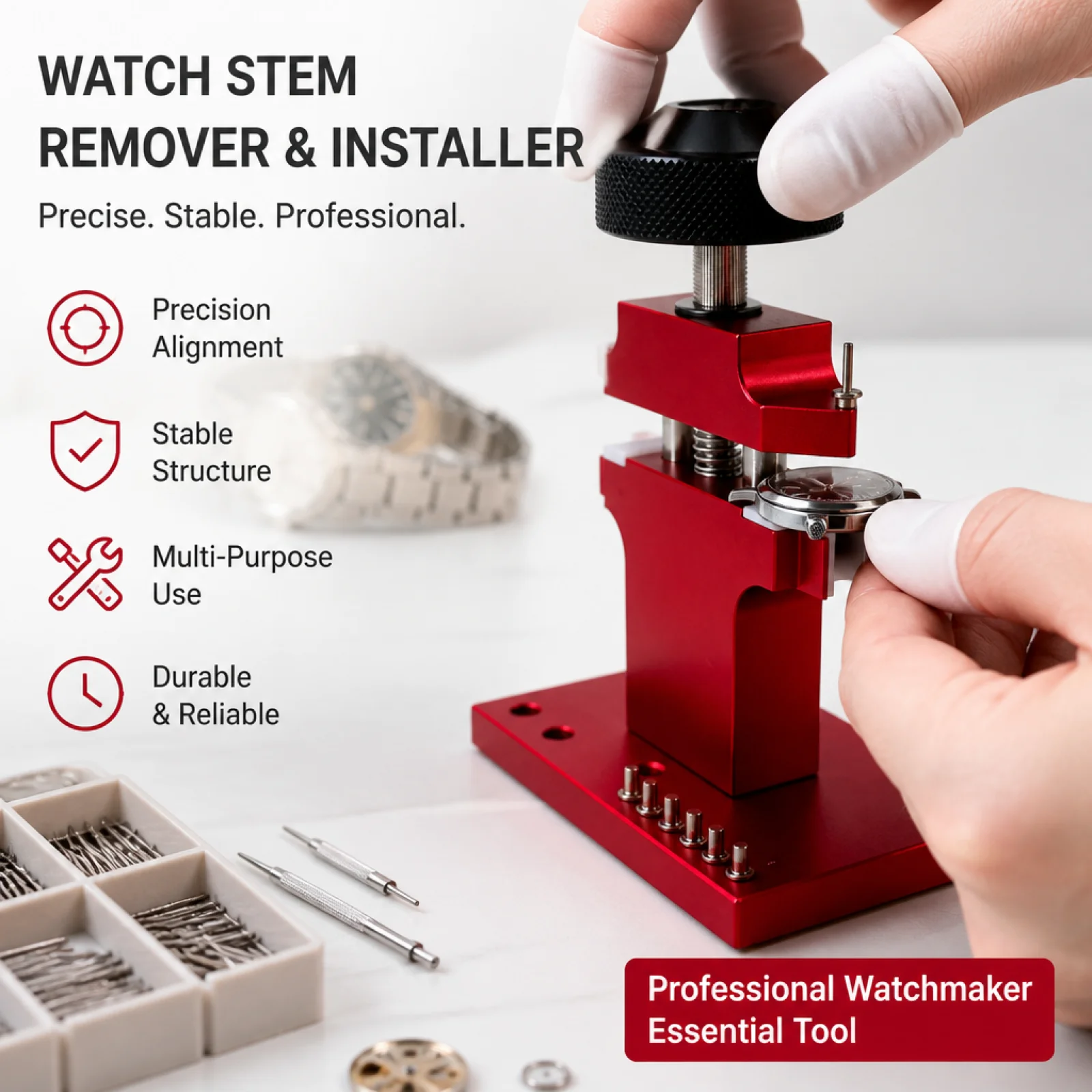 Professional Tube Installation Tool Pressing Mechanism, Bench-Style Metal Structure, Watch Tube Remover, for Workbench