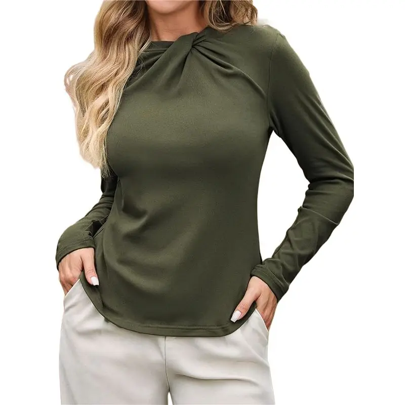 

AEF6-Женская термоблузка с длинным рукавом, узлом на воротнике, приталенная, эластичная, для делового и повседневного стиля