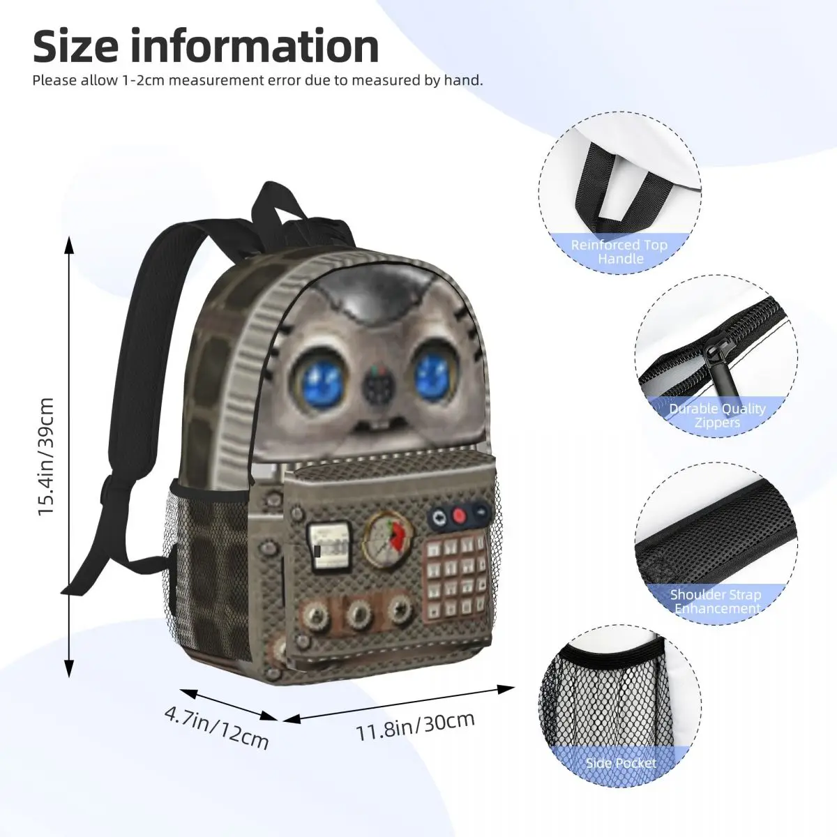 Little Blue Eyed Robot By Maxine Gadd Printed Lightweight Casual Schoolbag For School, Outdoor, Shopping, Office 15inch