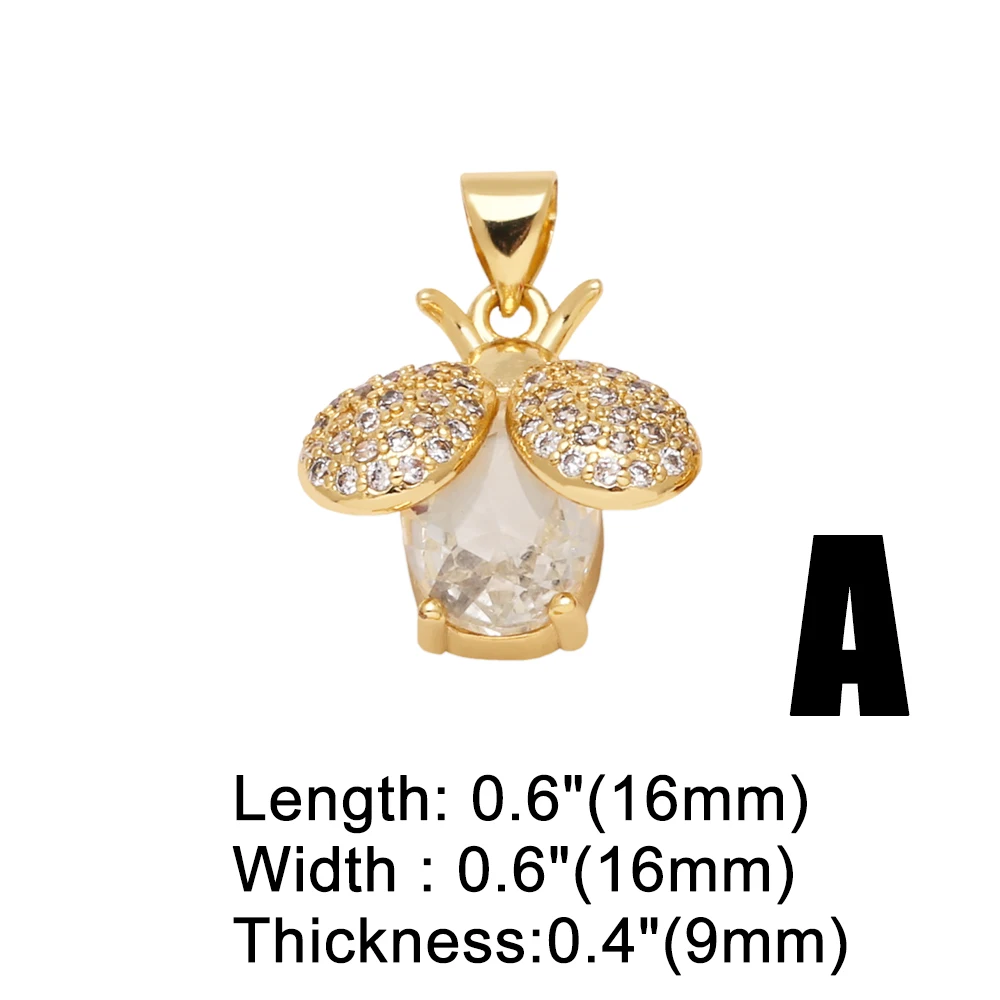 OCESRIO Trendy Colorful Crystal Heart Pendant for Necklaces Copper Gold Plated Bee Round Jewelry Making Component pdtb726