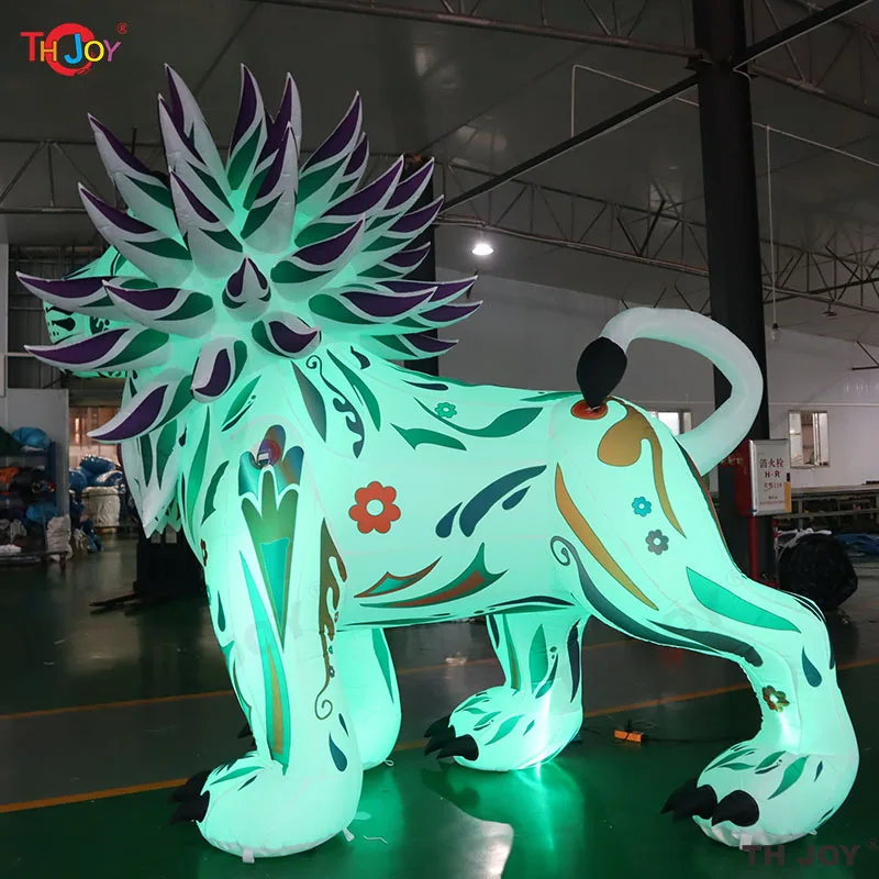 Fast Air shipping 6m 20ft Tall Giant Multi Colourful Inflatable Lion Animal Cartoon With Led Light For Party And Advertising