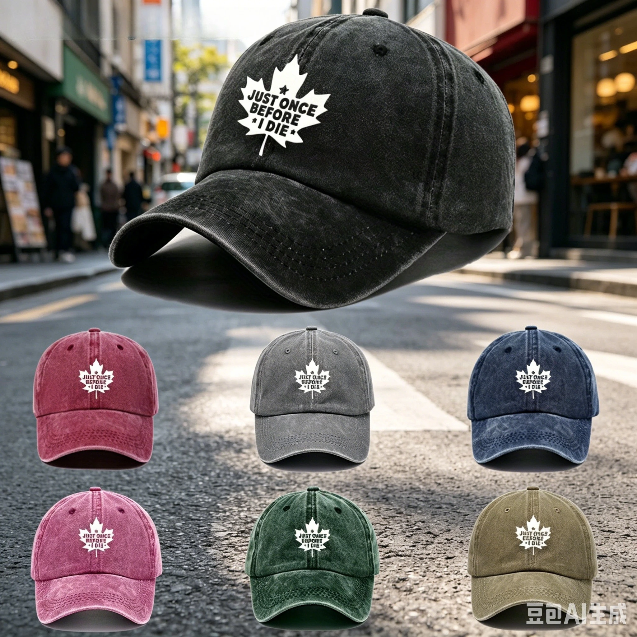 

2026 Summer Vintage Distressed Curved Brim Hat, Maple Leaf Slogan Print Streetwear Daily Sports Baseball Cap kids