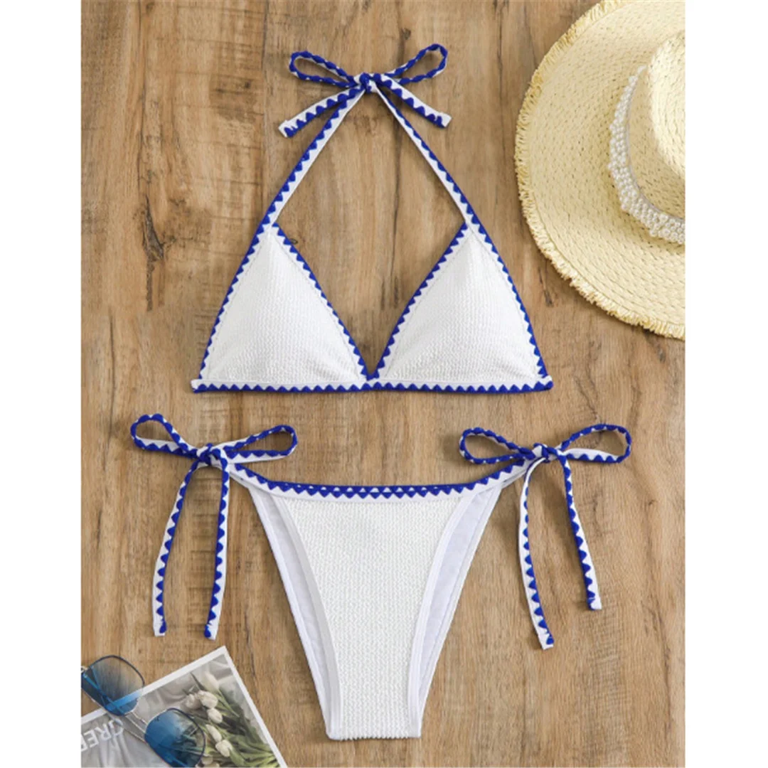 S - XL Sexy, geraffter, geraffter Neckholder-Bikini, Damen-Badebekleidung, zweiteiliges Bikini-Set, Damen-Badeanzug, Badebekleidung, Badeanzug, Schwimmbekleidung V6650 – Detail 5