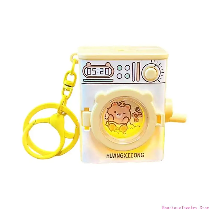 E1PE Playful Twist Operated Illuminated Keychain Miniature Washing Machine Toy Ornament For School Children