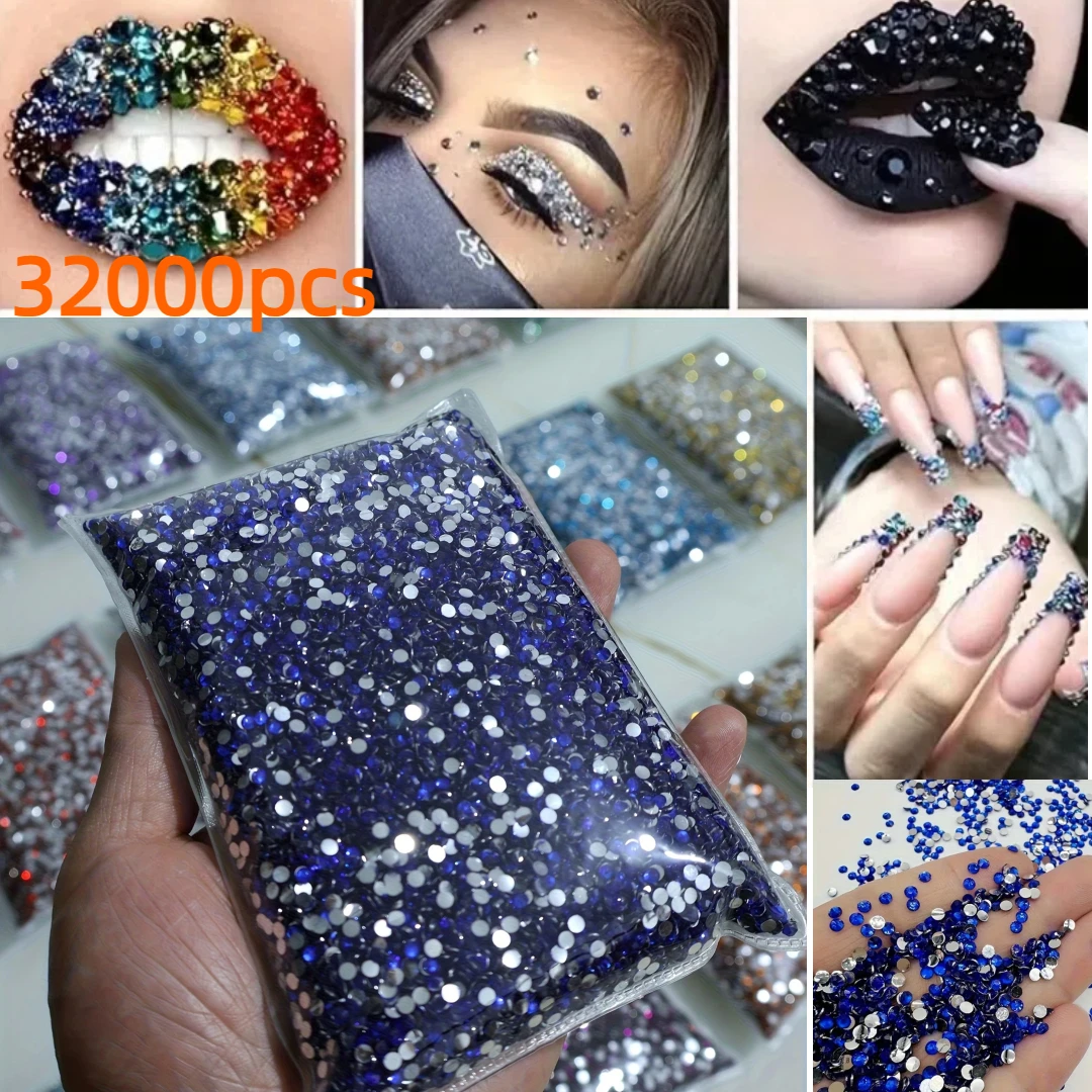 

32000 шт., 3 мм, яркие бриллианты с плоским дном/5D, круглые яркие смолы, подходят для творческой алмазной живописи ручной работы, подвески для дизайна ногтей