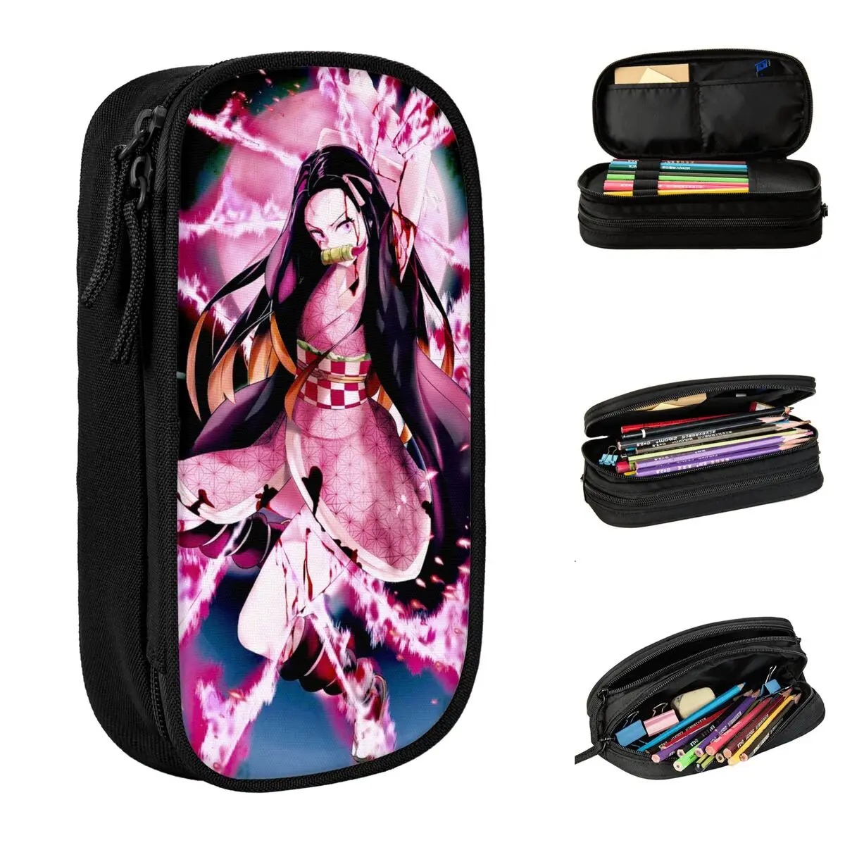 kamado demon slayers nezuko lapis case anime japones comic pen holder bolsa meninas meninos grande capacidade escritorio cosmeticos 01