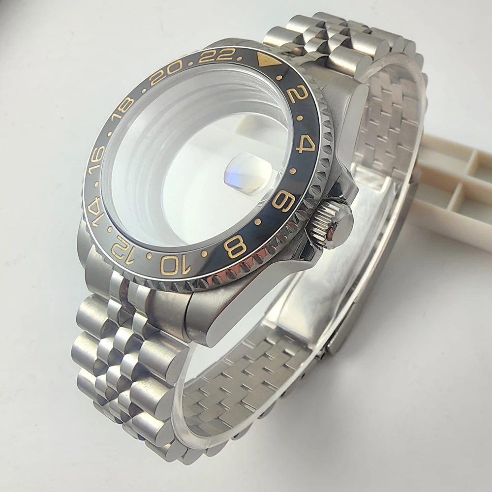 40 مللي متر مقاوم للماء ساعة حافظة الأزرق السيراميك الحافة الفضة انزلاق سوار الياقوت الزجاج يناسب NH35/34 ميوتا 8215 حركة ملحق