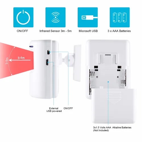 Imagen 2 del producto Alarma con Sensor de movimiento, alerta inalámbrica para entrada, sistema de seguridad para el hogar, detección de movimiento humano, timbre inteligente con Sensor y timbre receptor