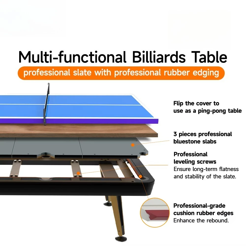 Factory Direct Sale Multi-function 8Ft 9Ft Modern Professional Slate Billiard Table Snooker Indoor Pool Table  3 in 1 Pool Table