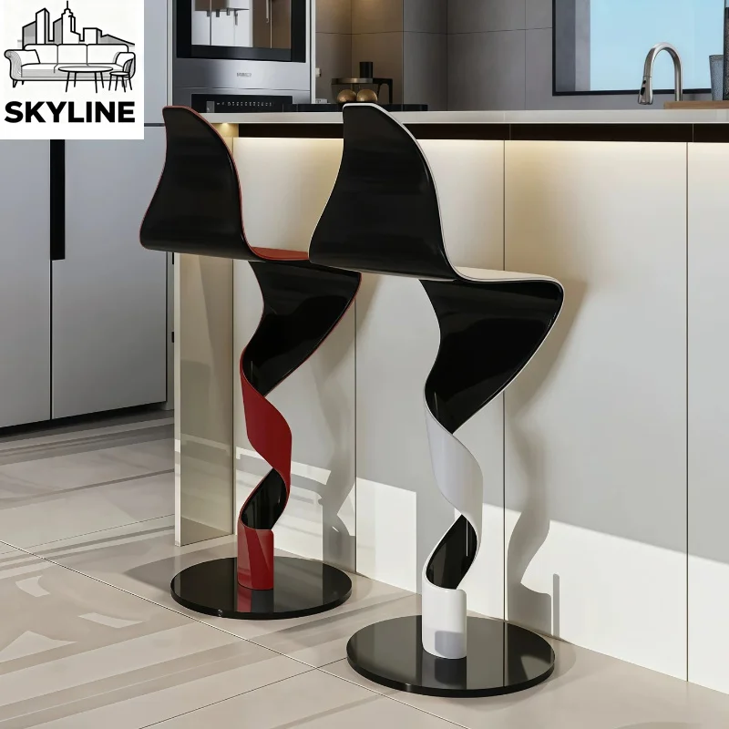 Sculptural S-shaped High Bar Stool Unique Personality Backrest Chair For Home Island & Reception Front Desk