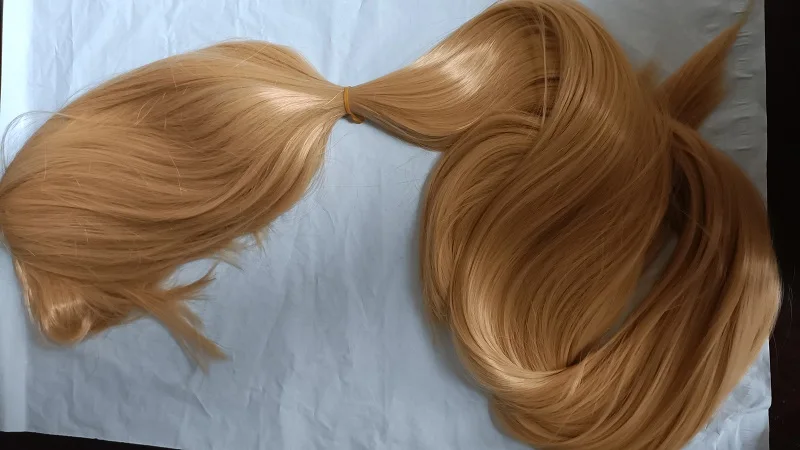 Perruque synthétique blonde avec frange, postiche lisse et longue, en Fiber résistante à la chaleur, pour femmes, cosplay, 150CM, 59 pouces, pour Halloween