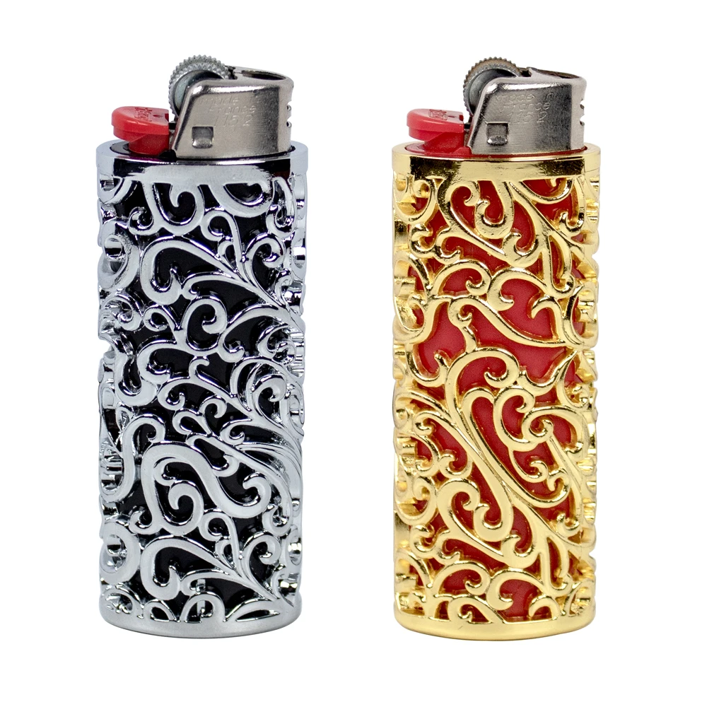 Retro Hollow Out Design Metal Lighter Case Cover Holder For BIC Standard Size Lighters Sleeve Type J6 Wholesale