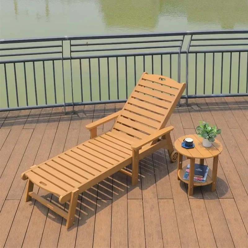 Comfortable Durable Outdoor Plastic Wood Lounger Beach Chair Waterproof Sunbathing Bed for Pool Hot Spring Sunroom Rest