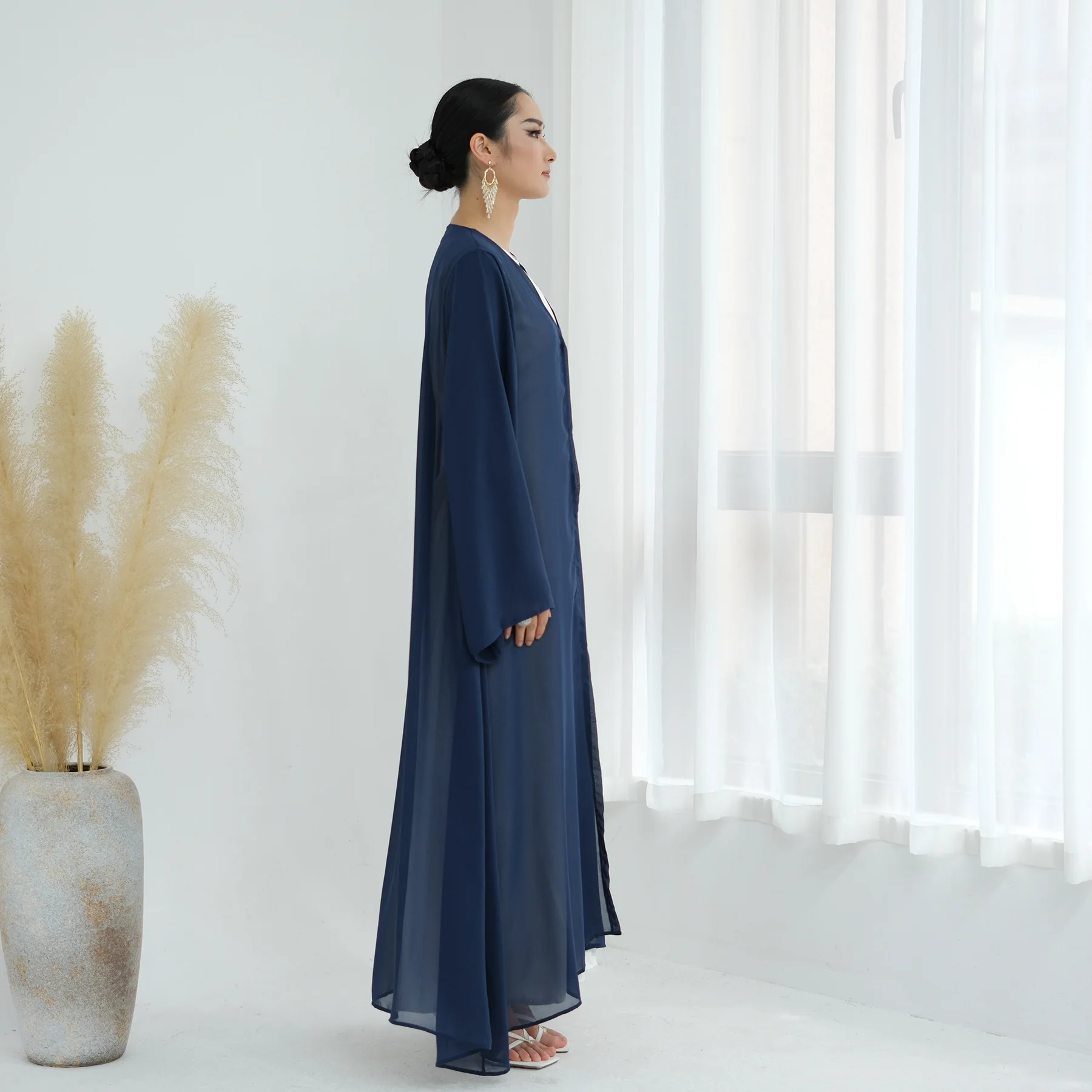 

Дубайское открытое кимоно Абая для женщин, шифоновое мусульманское платье, халат, турецкий кафтан, марокканский кафтан для Ид, Рамадан, исламская одежда, платье