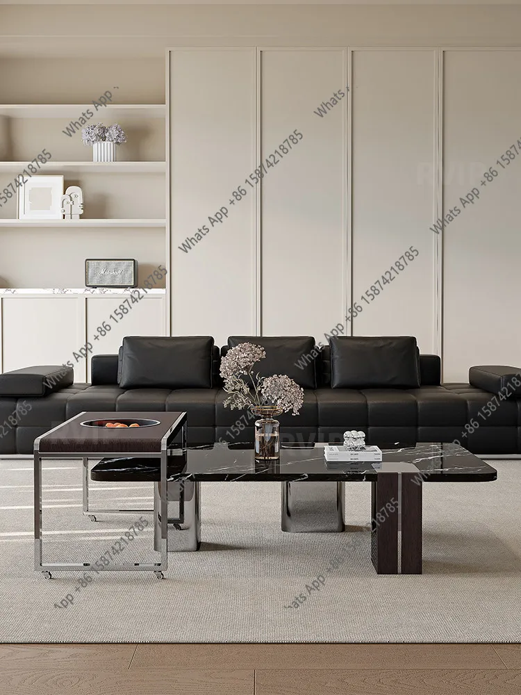 Italian minimalist marble coffee table black and white root texture living room personality creativity movable stainless steel e