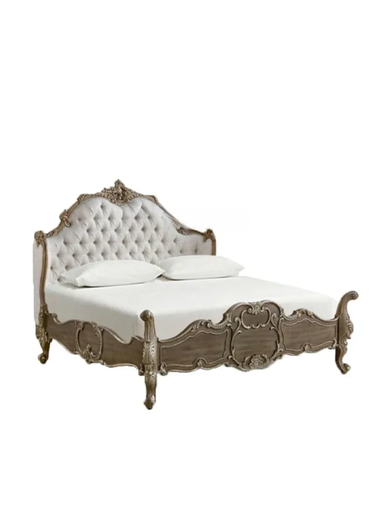 French Solid Wood Retro Soft Bag Double Bed Master Bedroom Large Bed Luxury Bed Antique Finish All Solid Wood