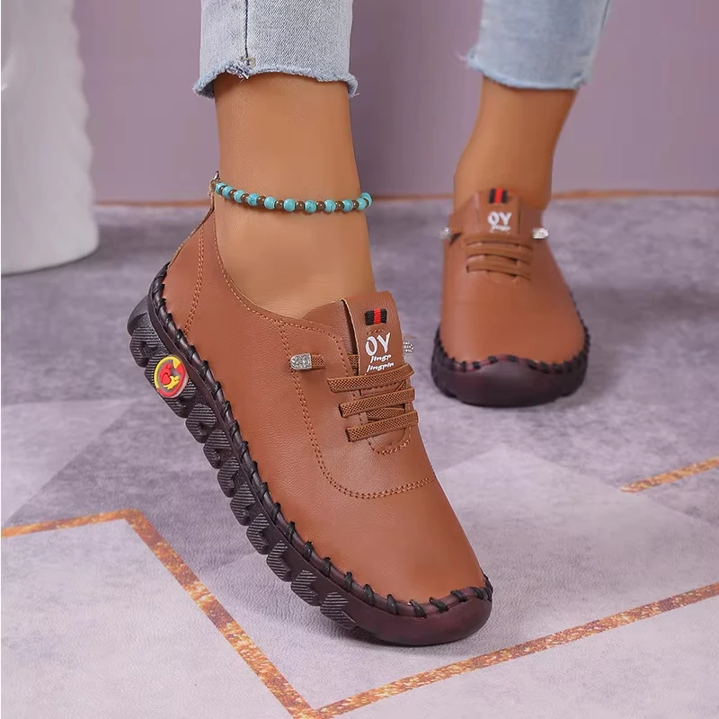New Unique Oxford Shoes 43 44 Women's Split Leather Loafers Woman Orthopedic Moccasins Mother Designer Laced Daily Walking Flats