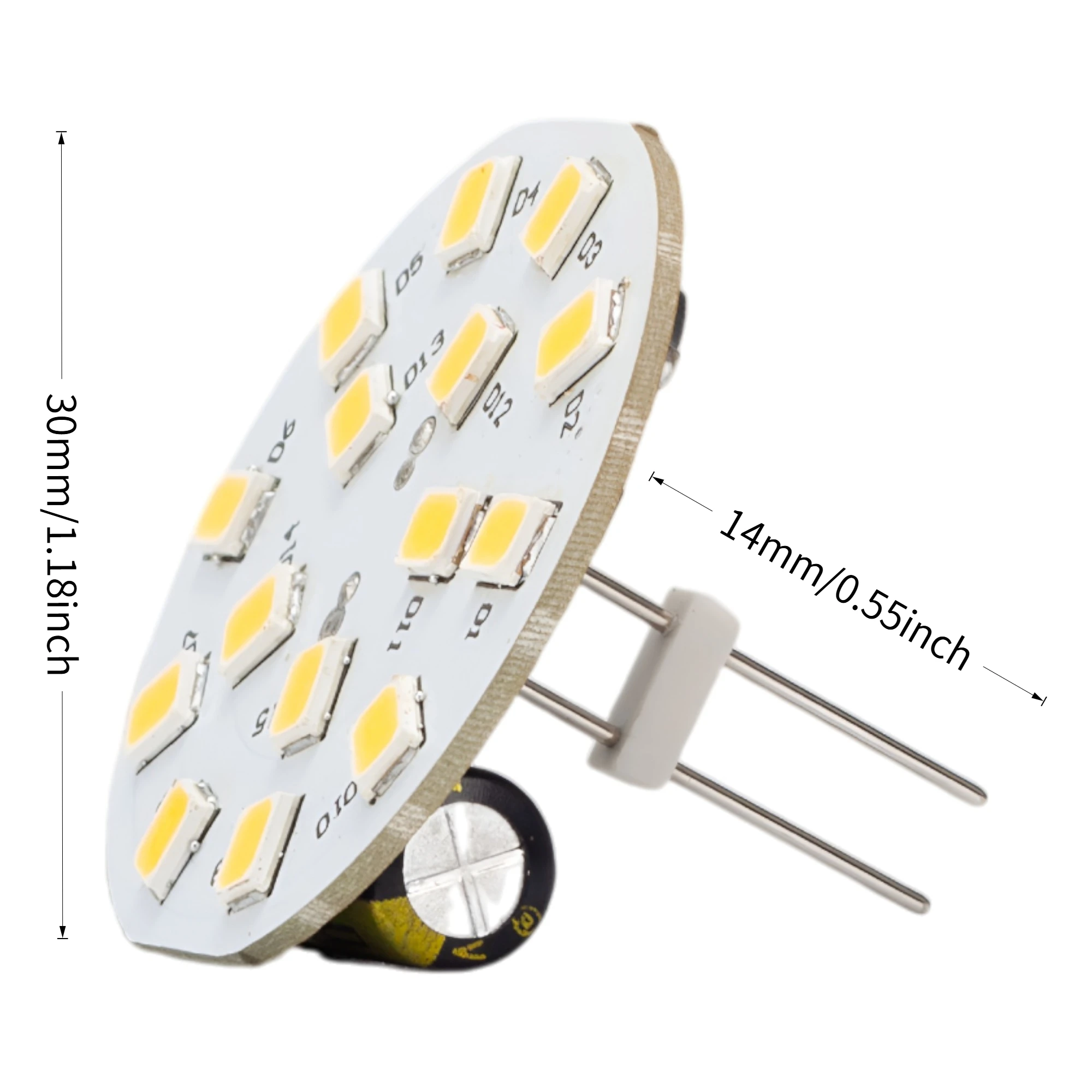 

Back Bi Pin LED G4 Bulb 3W15LED 2835 Round Board Dimmable AC/DC 10-30V 12V 24V for RV Camper Boat chandeliers Pendants Cabinet