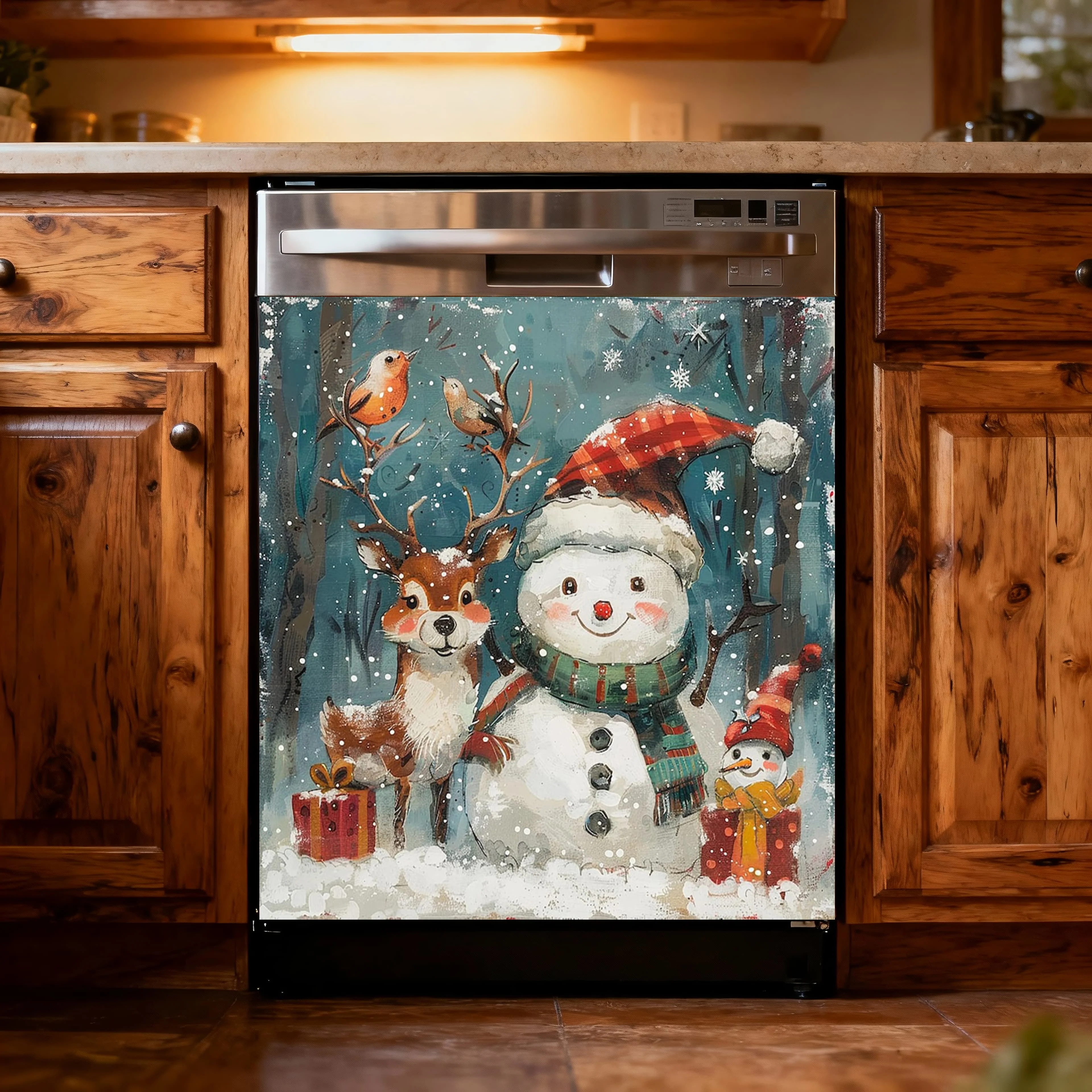 Christmas Snowman Dishwasher Sticker Art Poster Waterproof Self-Adhesive Mural Wall Oil-Proof Washing Machine Vinyl Stickers