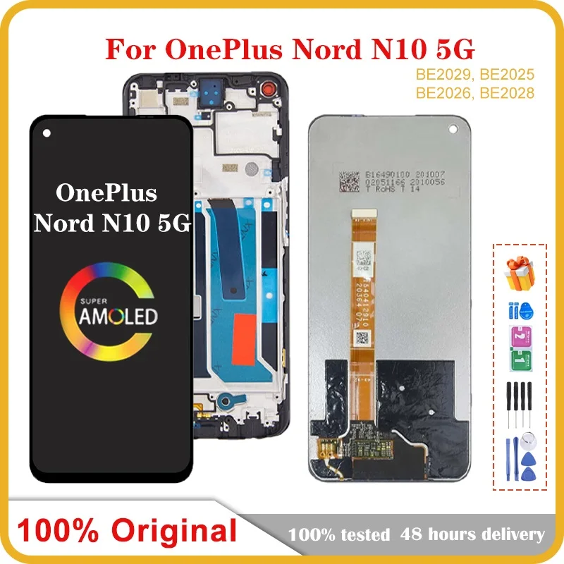 Pantalla LCD de 6,49 pulgadas para OnePlus Nord N10 5G, digitalizador de Panel táctil con Marco, piezas de repuesto LCD para 1 + N10 BE2029 BE2025