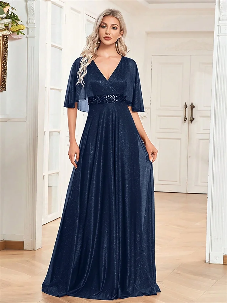 Elegant Shining Bat Sleeve Formal Evening Dresses Luxury Women A-line Wedding Party Cocktail Prom Gowns