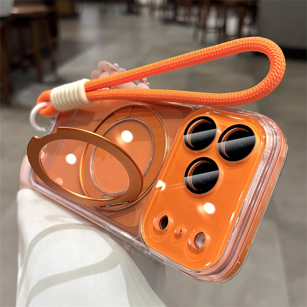 

Вращающийся кронштейн для ремешка для Magsafe, магнитный чехол для iPhone 17, 15, 16, 14, 13, Pro Max Plus, пленка с воздушным объективом, ремешок на запястье, чехол