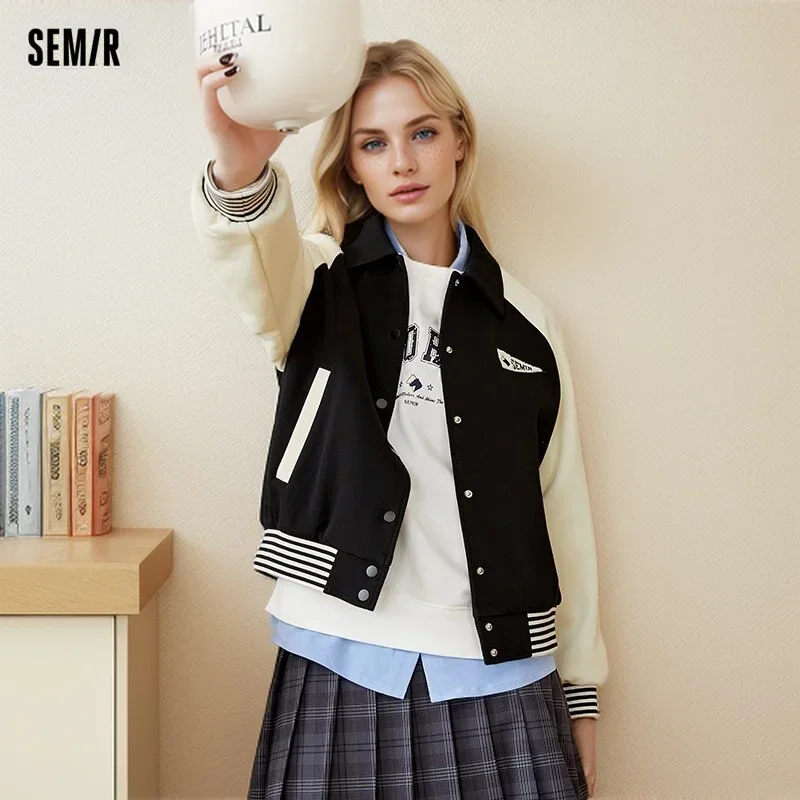 

Semir 2024 Jacket Women Raglan Sleeve Embroidered Autumn Loose Color Block Jacket Trendy New Style Coats