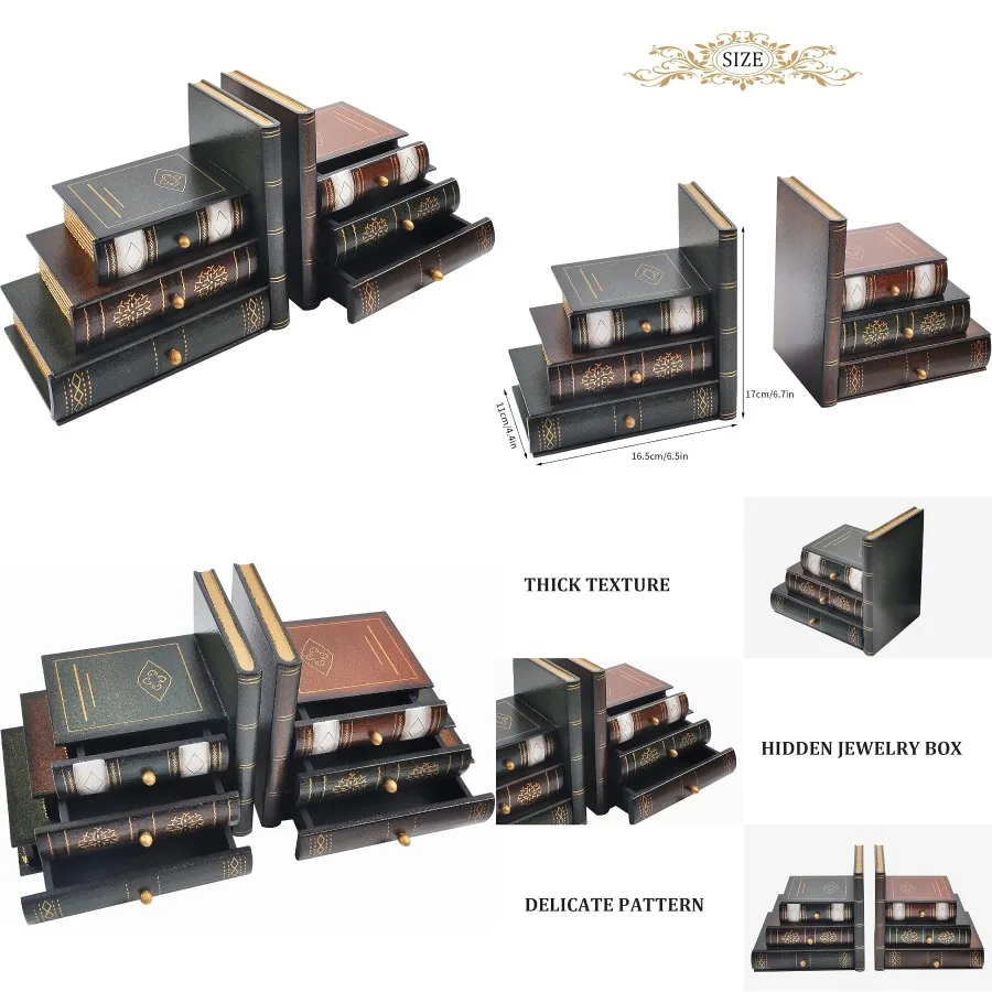 

Vintage Decorative Bookends Wooden False Book Shelf Tidy Bookends for Office Library or Study Space Organization with Elegant D