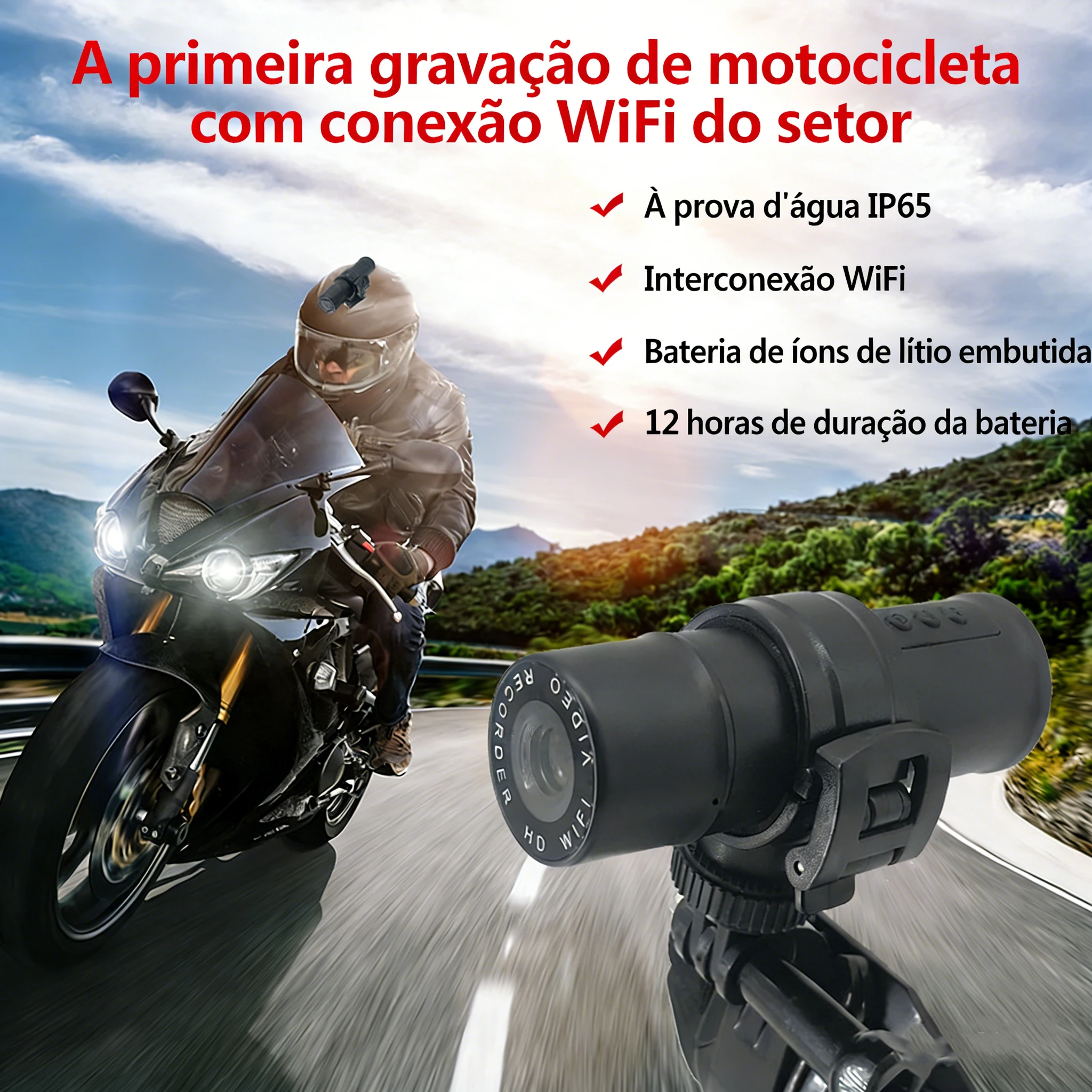 Mini Esporte DV Ação Esportes Cámara Lanterna Capacete Full HD 1080P Vídeo Ideal para Bicicleta, Ciclo, Motocicleta Camcorder impermeável