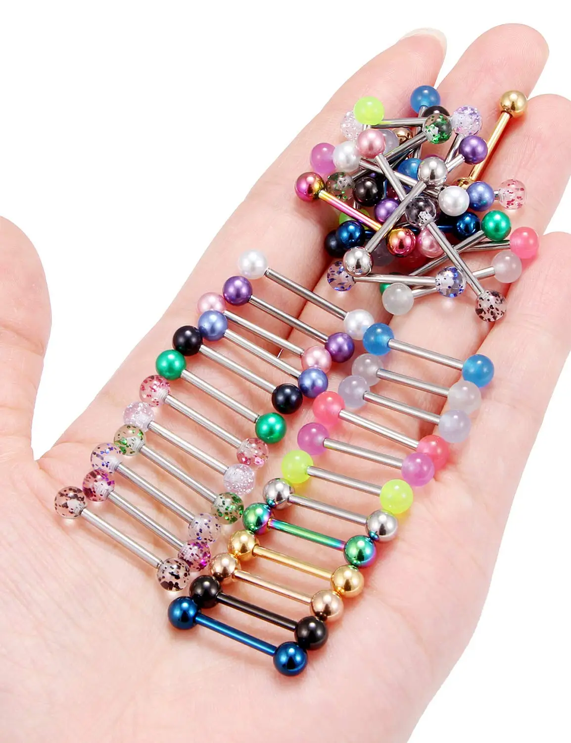 48 Pcs/2 Pcs Nipple Ring Tongue Ring Surgical Steel Straight 14G Barbell Piercing Jewelry 12MM 14MM 16MM Women\'s and Men\'s Glow