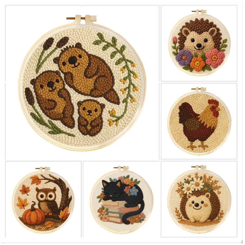 

Наборы для вышивания панч-нидл для начинающих, 20x20 см, простой стартовый набор для панч-нидл, с животными узорами, пряжа, шитье, DIY, декор для дома