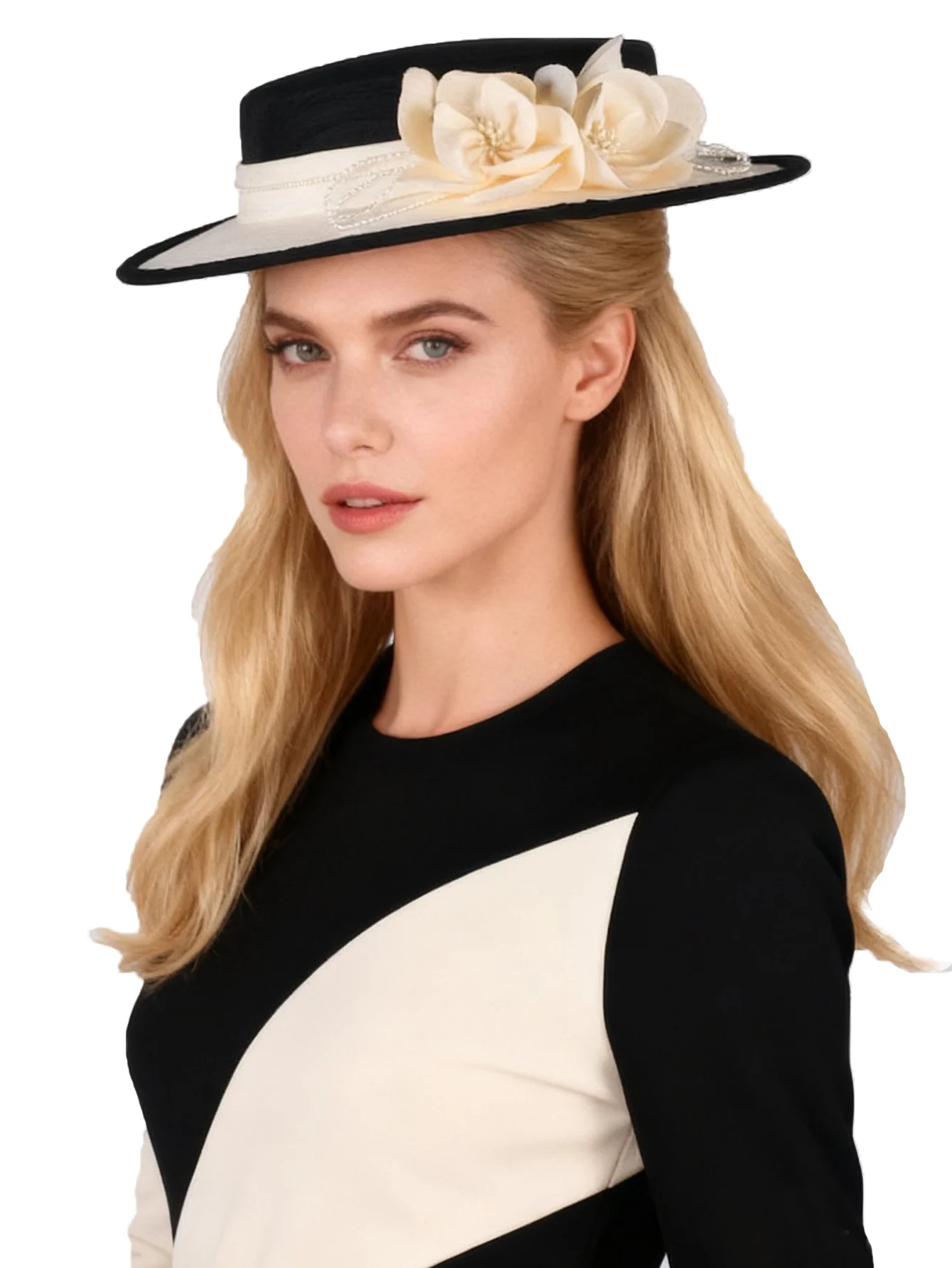 

Церковные шляпы с широкими полями для женщин, женские официальные свадебные коктейльные вечерние платья для чаепития, плоский цилиндр с цветочной бусиной