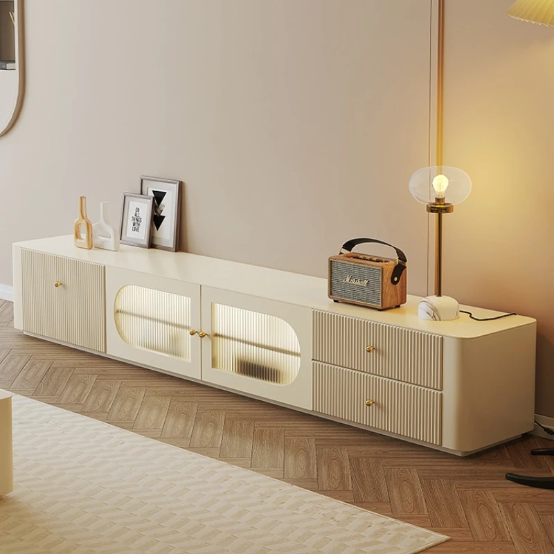 

Cream wind French TV cabinet simple modern solid wood milk white TV cabinet floor Interior mesa de televisión home furniture