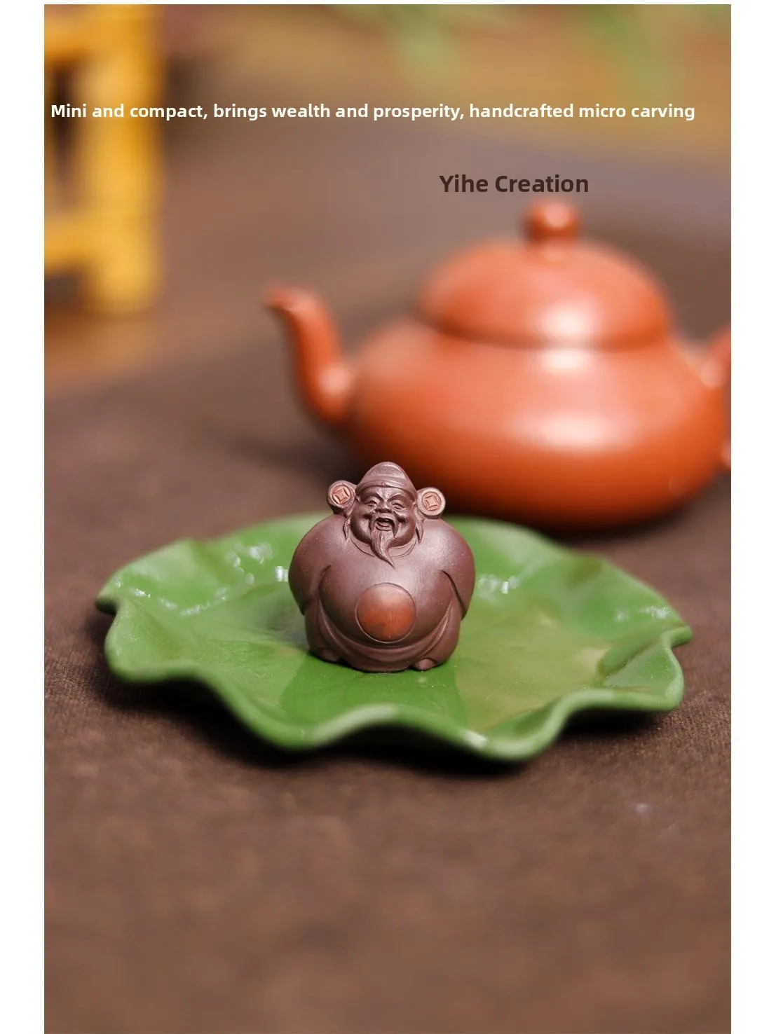 

Изысканная ручная работа: Микрорезная фигурка Бога Богатства из фиолетовой глины для украшения чайного столика, коллекционный предмет